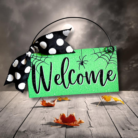 Welcome with webs mini sign 3x6 inch wood or metal option.